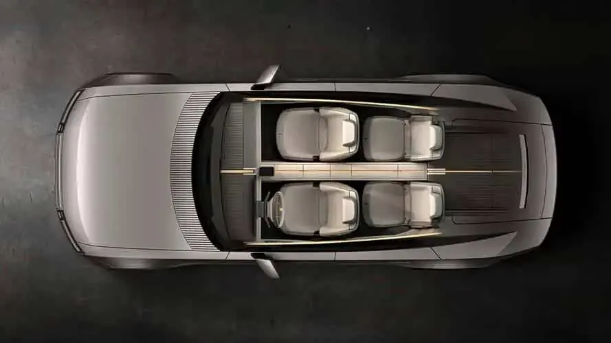 Салон Jaguar Type 01 сверху: четыре отдельных сиденья и длинная центральная консоль